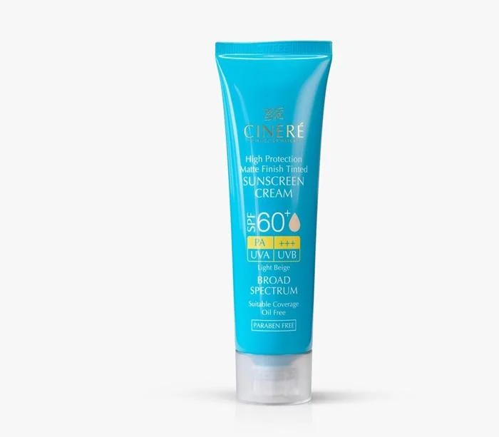ضدآفتاب SPF 60 رنگی سینره، بدون الکل، پارافین و پارابن