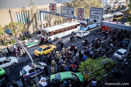 تصادف دلخراش اتوبوس با 3 موتورسیکلت در خیابان مفتح تهران