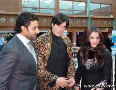 آمیتا باچان در کنار پسر و عروسش  ، سلام بمبئی ، بازیگر زن هندی