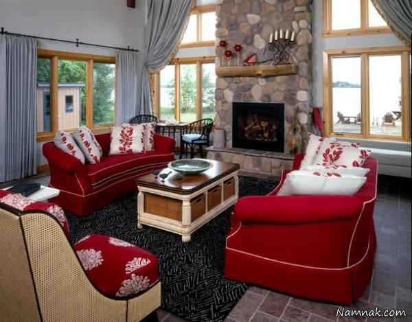 مبل ، ترکیب رنگ مبلمان منزل ، دکوراسیون قرمز و سفید