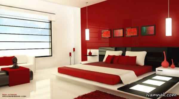 تخت ، اتاق خواب قرمز ، ترکیب رنگ دکوراسیون منزل