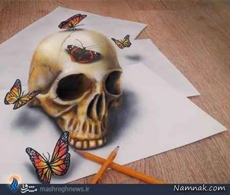 نقاشی سه بعدی جمجمه