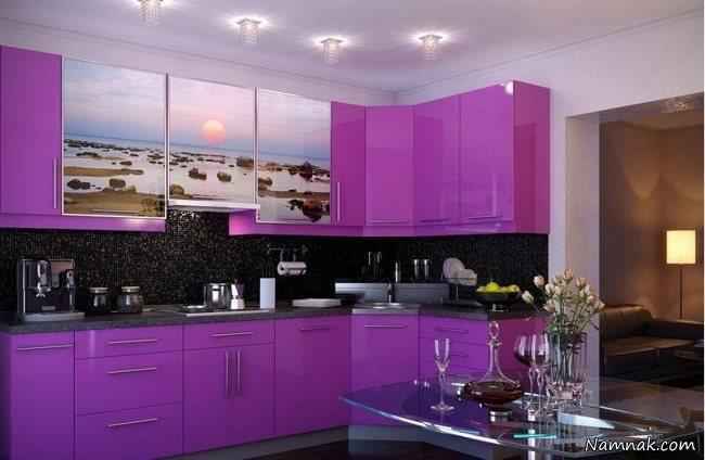 کابینت بندی آشپزخانه با رنگ بنفش ، کابینت بندی به روز ، مدل کابینت بندی زیبا و شیک