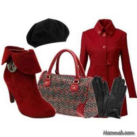 ست پالتو ، کیف و کلاه قرمز دخترانه 