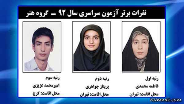 نفر اول کنکور ریاضی 93 نفرات اول تا سوم کنکور 92 گروه هنر