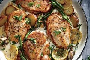 خوراک مرغ با لیمو و خامه