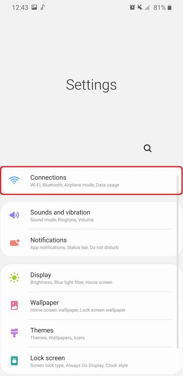 گزینه connections را انتخاب کنید وصل کردن اینترنت گوشی به لپ تاپ
