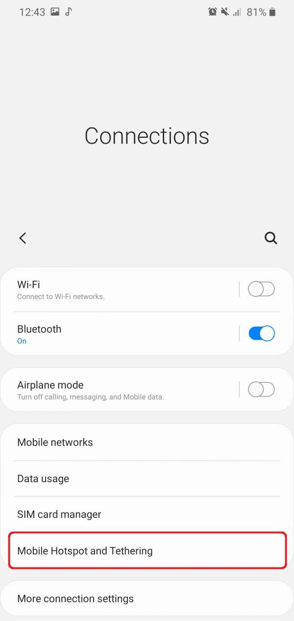 گزینه Mobile Hotspot and Tethering را انتخاب کنید اتصال اینترنت گوشی به لپ تاپ