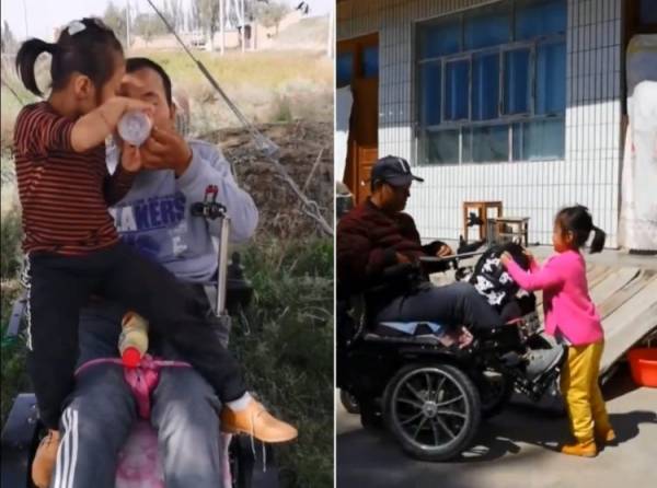 پرستاری دختر بچه 6 ساله از پدر ناتوانش + تصاویر 