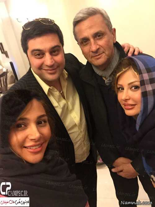 نیوشا ضیغمی در کنار همسر، پدر و خواهرش ، گوهر خیراندیش ، ایران برگر فیلم