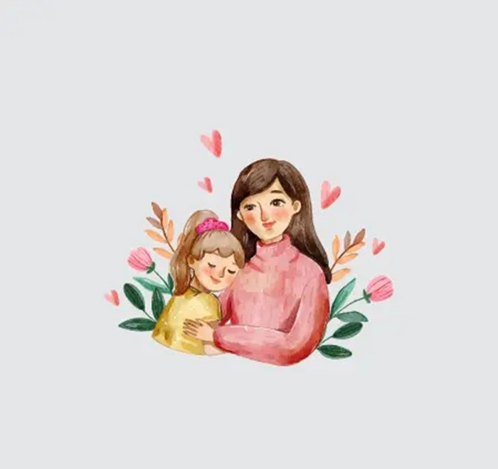 نقاشی عاشقانه مادر با رنگ آبرنگ