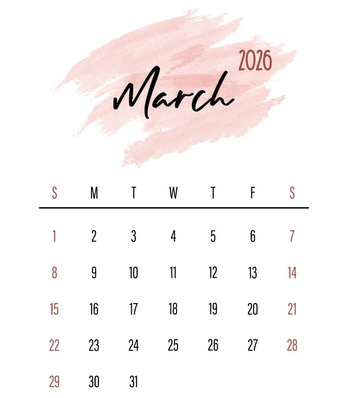 تقویم مارس ۲۰۲۶
