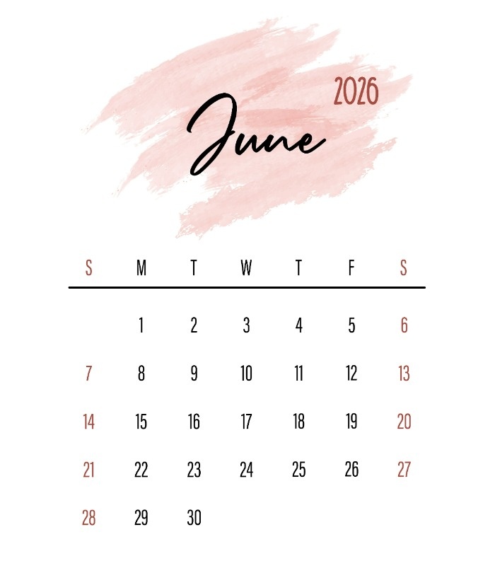 تقویم ژوئن ۲۰۲۶