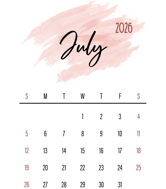 تقویم جولای ۲۰۲۶