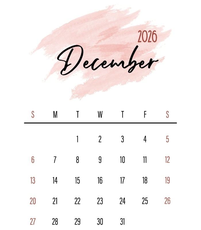 تقویم دسامبر ۲۰۲۶