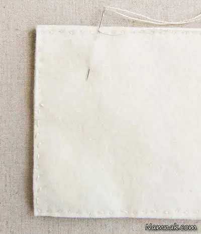 دور دوزی کردن پارچه سفید روش درست کردن زیر لیوانی نمدی