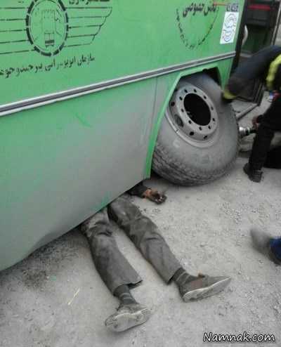افتادن اتوبوس روی تعمیرکار ، افتادن اتوبوس ، مرگ تعمیرکار ماشین