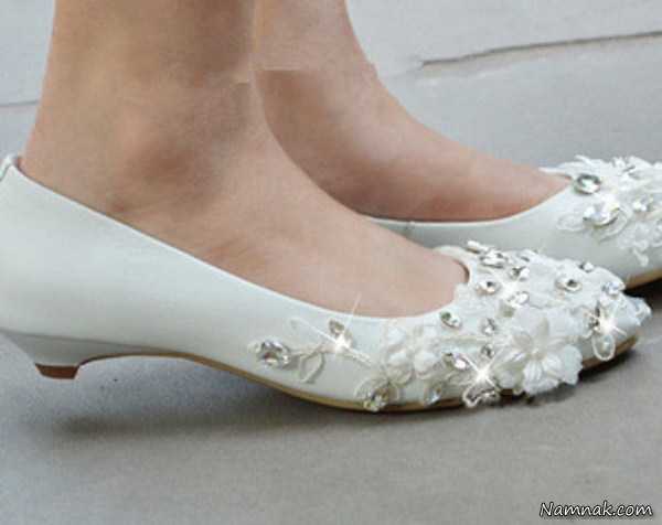 مدل کفش سفید عروس ، کفش عروس با پاشنه کوتاه ، زیباترین مدل کفش عروس