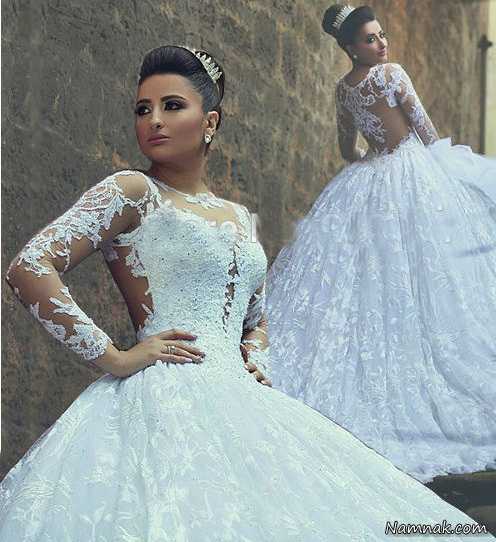 مدل لباس عروس آستین دار شیک و جدید ، مدل لباس عروس عربی ، لباس عروس زیبا در فیس بوک