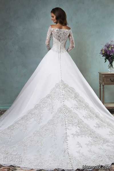 لباس عروس دنباله بلند جدید دانتل آستین دار 2015 لباس عروس دنباله بلند ، لباس نامزدی 2015 ، لباس نامزدی 2016