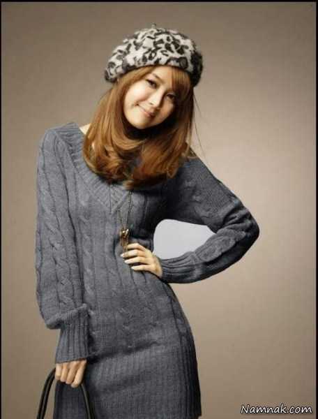 تونیک بافت جدید ، مدل لباس بافتنی کره ای ، لباس بافتنی زمستانی دخترانه