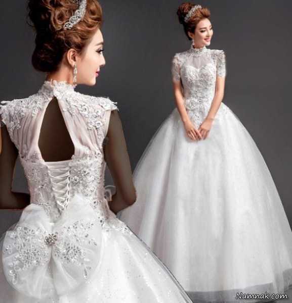 لباس عروس کره ای ، مدل لباس عروس آستین دار ، مدل لباس عروس پوشیده