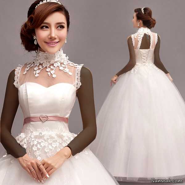 لباس عروس کره ای ، مدل لباس عروس پوشیده ، مدل لباس عروس بلند