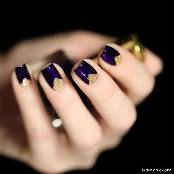طراحی ناخن ، لاک اکلیلی طلایی ، مدل طراحی ناخن با لاک اکلیلی