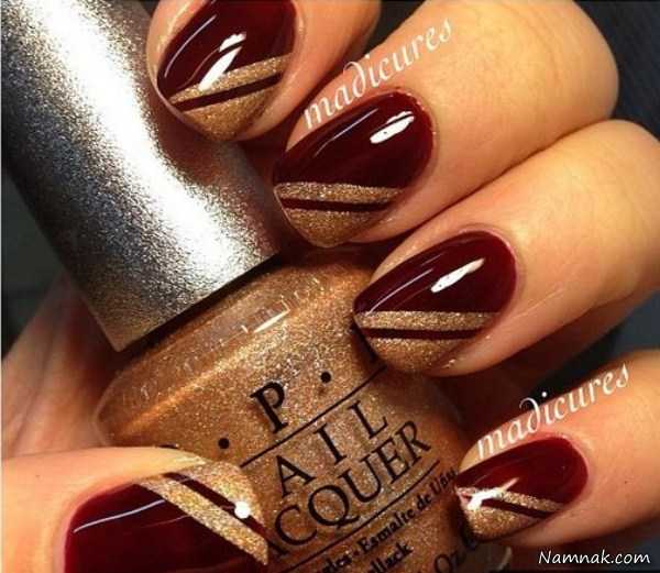 طراحی ناخن ، لاک اکلیلی ، لاک اکلیلی طلایی