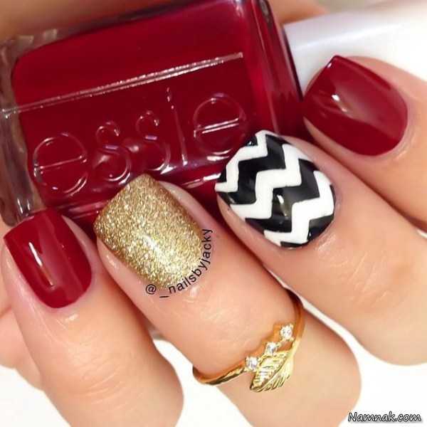 طراحی جدید ناخن ، لاک اکلیلی ، لاک اکلیلی طلایی