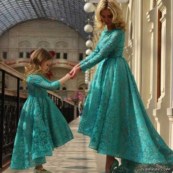 مدل لباس شب ، لباس مجلسی گیپور ، لباس مجلسی ست مادر و دختر