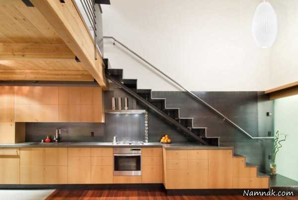 دکوراسیون آشپزخانه مدرن ، مدل کابینت آشپزخانه زیر پله ، کابینت جدید آشپزخانه