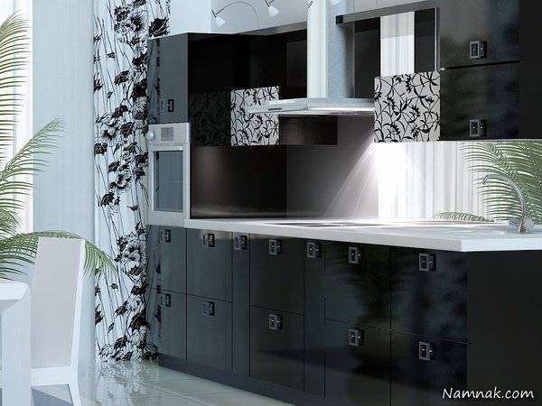 کابینت آشپزخانه سفید مشکی طرح دار کابینت آشپزخانه سفید مشکی