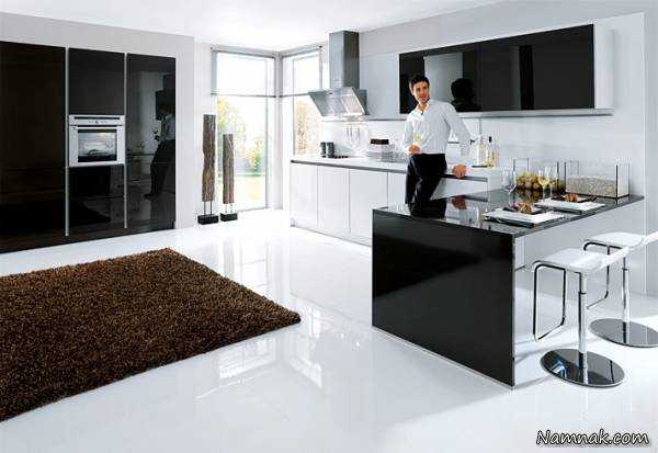 کابینت آشپزخانه سفید مشکی چوب ام دی اف کابینت آشپزخانه سفید مشکی