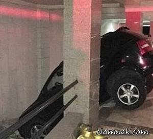 خودروی گرانقیمت ، سقوط کیا سورنتو در پارکینگ