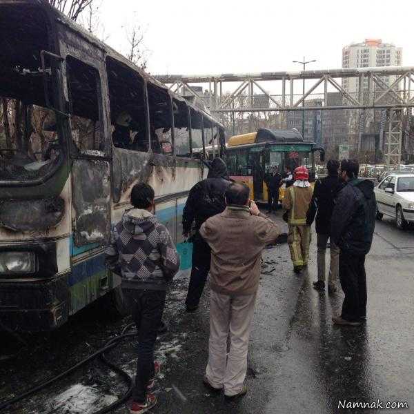 آتش گرفتن اتوبوس ، حادثه ، آتش سوزی خیابان ولیعصر