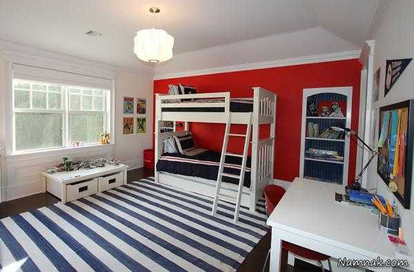 اتاق خواب قرمز ، دکوراسیون اتاق خواب قرمز و سفید ، طراحی اتاق خواب قرمز