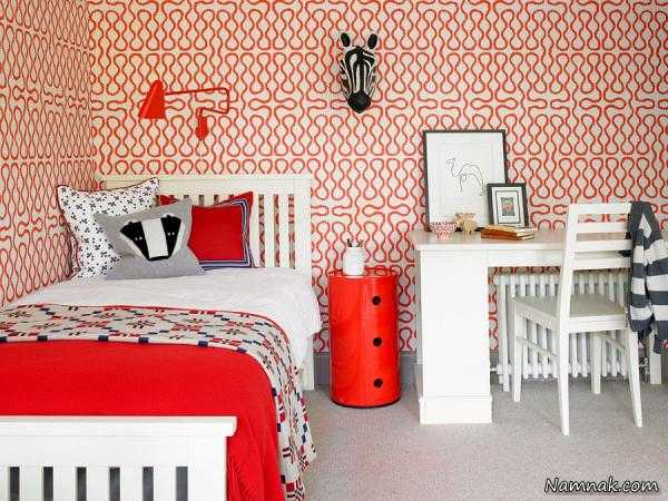 اتاق خواب قرمز ، مدل رنگ اتاق خواب کودک ، دکوراسیون اتاق خواب شاد