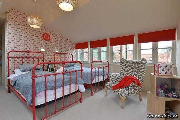 اتاق خواب قرمز ، دکوراسیون اتاق خواب شاد ، مدل کاغذ دیواری اتاق کودک