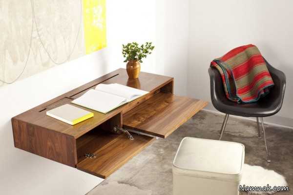 مدل میز کار چوبی ، طراحی میز تحریر و کتابخانه ، میز تحریر با کتابخانه