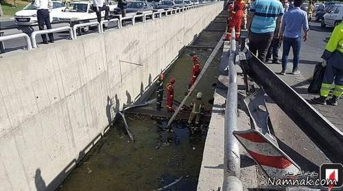 سقوط خودرو داخل کانال آب