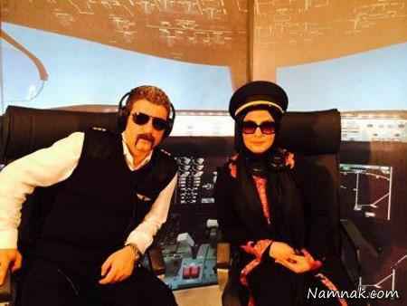 رضا رشیدپور و لاله صبوری با لباس خلبانی در عینک آفتابی