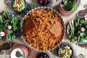 لوبیا پلو با مرغ و قارچ