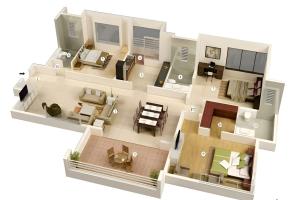 نقشه خانه ی سه خوابه