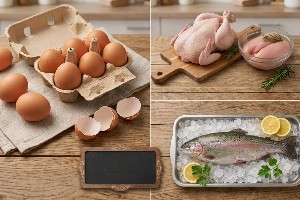 مرغ و ماهی و تخم مرغ