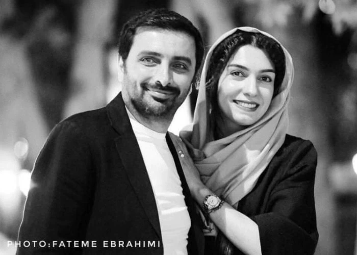 عکس سیاه و سفید امین زندگانی و همسرش