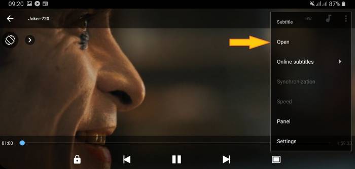 گزینه open را در mx player باز کنید زیرنویس mx player