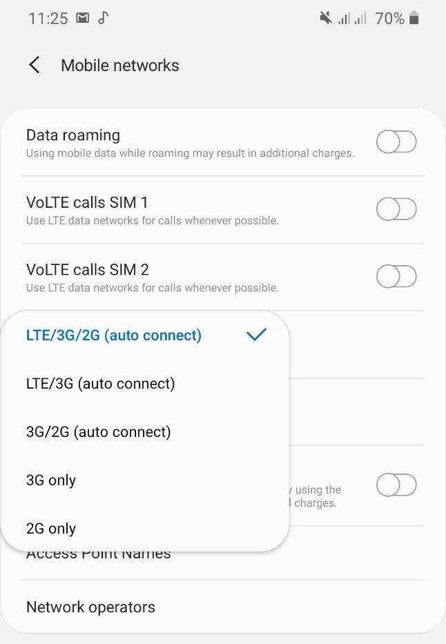 تغییر حالت شبکه از 4G به 3G آنتن دهی موبایل