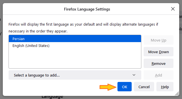 تغییر زبان فایرفاکس