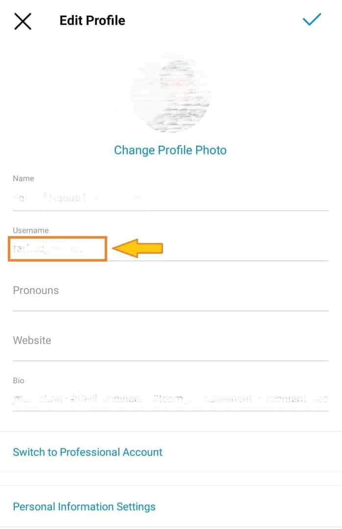 گزینه Username را انتخاب کنید تغییر آیدی اینستاگرام